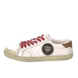 SAINT LAURENT White Leather Printed Sneakers, pre-owned size 8.5